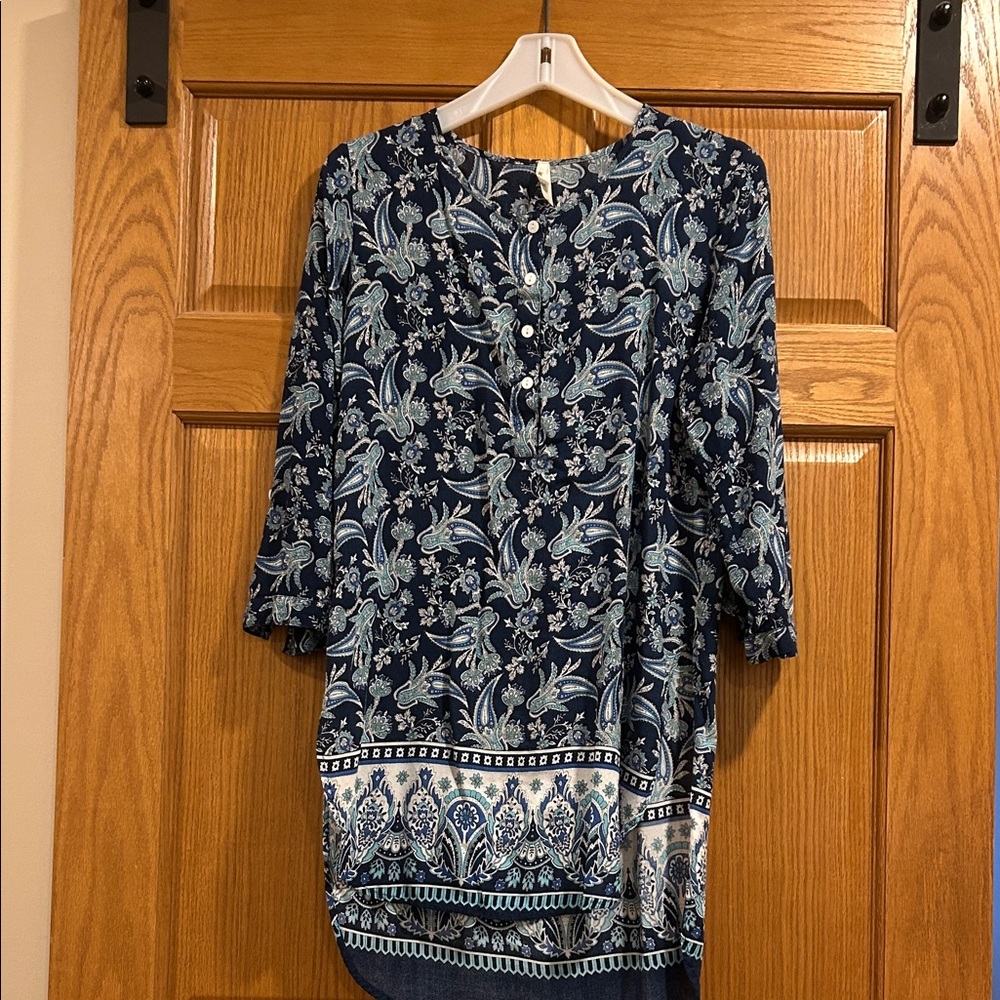 Roper Navy, Light Blue, Turquoise Paisley Border Tunic/Dress Size Medium